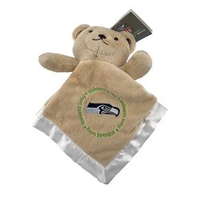 NFL Security Bear Seahawks Lovey Toy Blanket Baby Tan Satin Trim NEW